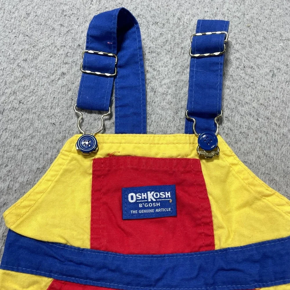 VTG 80s OshKosh B'gosh Bib Overalls Infant Boys 6-9M Multicolor Colorblock USA